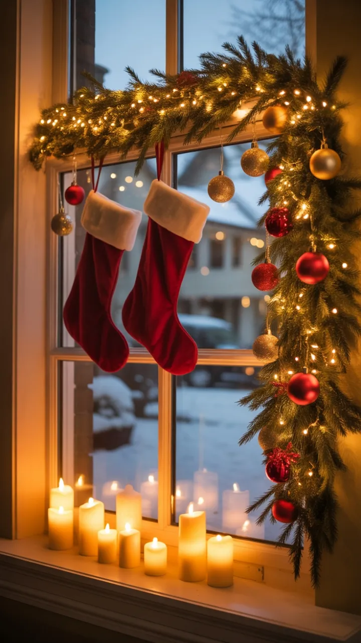 Cozy Christmas Window on a Snow‑Blanketed Street