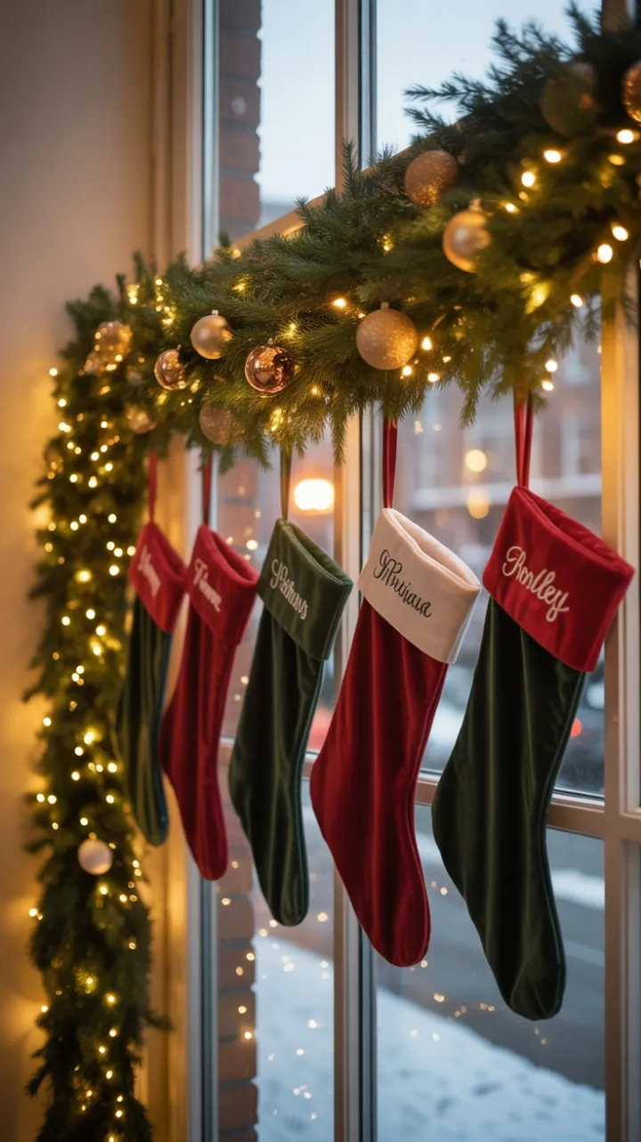 Velvet Stockings and Golden Garland on a Snowy Night