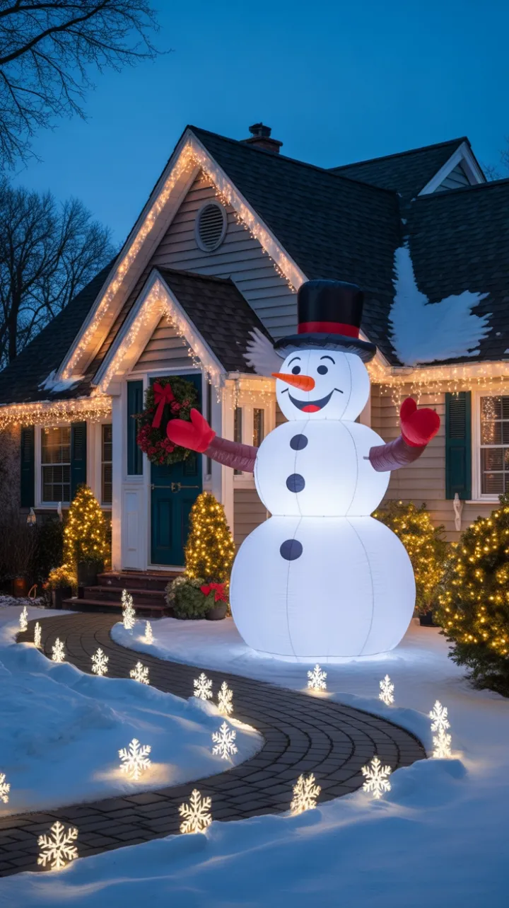 A Cozy Christmas Welcome with a Grinning Snowman