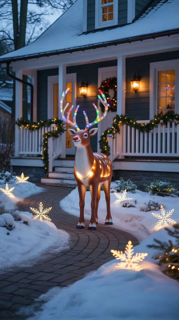 Twinkling Reindeer Welcome to a Cozy Snow-Covered Holiday Wonderland