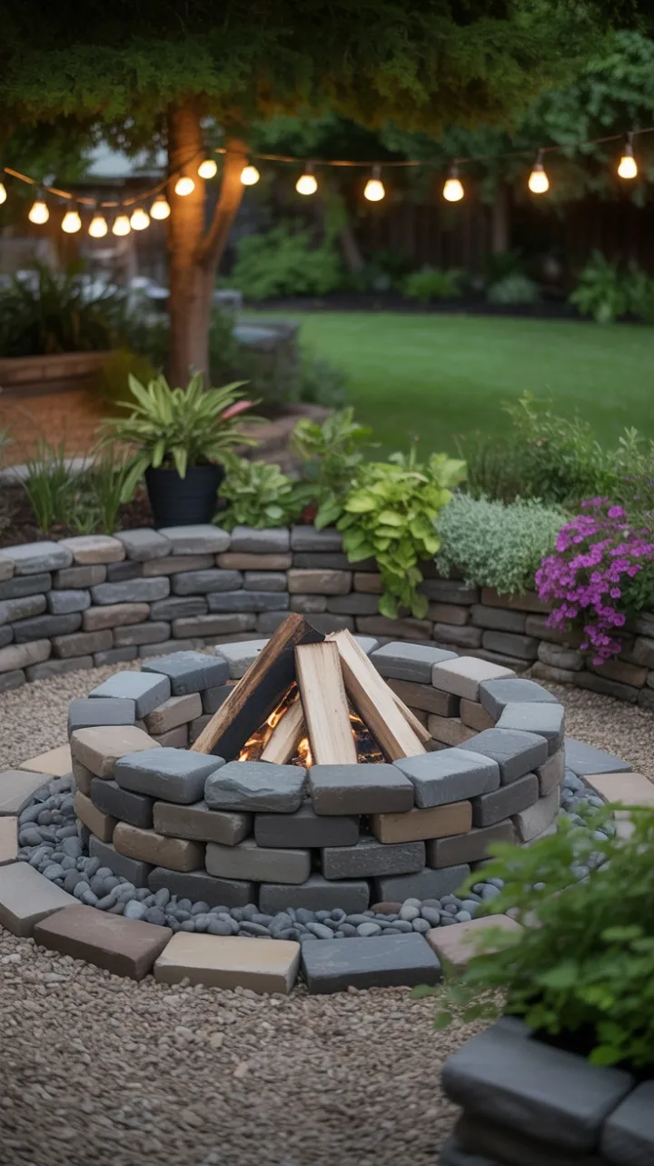 Cozy Stone Fire Pit Retreat Bathed in Garden Glow