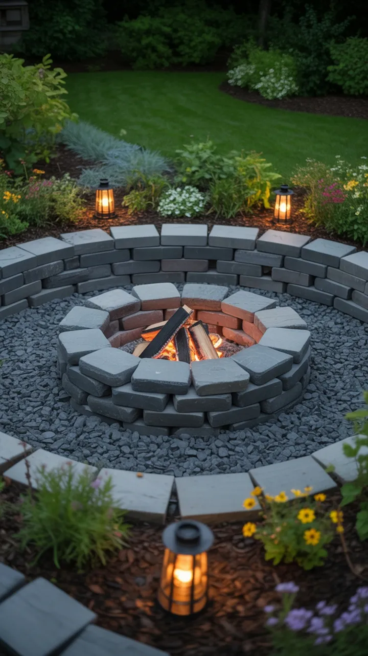 Stone Fire Pit Sanctuary Bathed in Lantern Glow