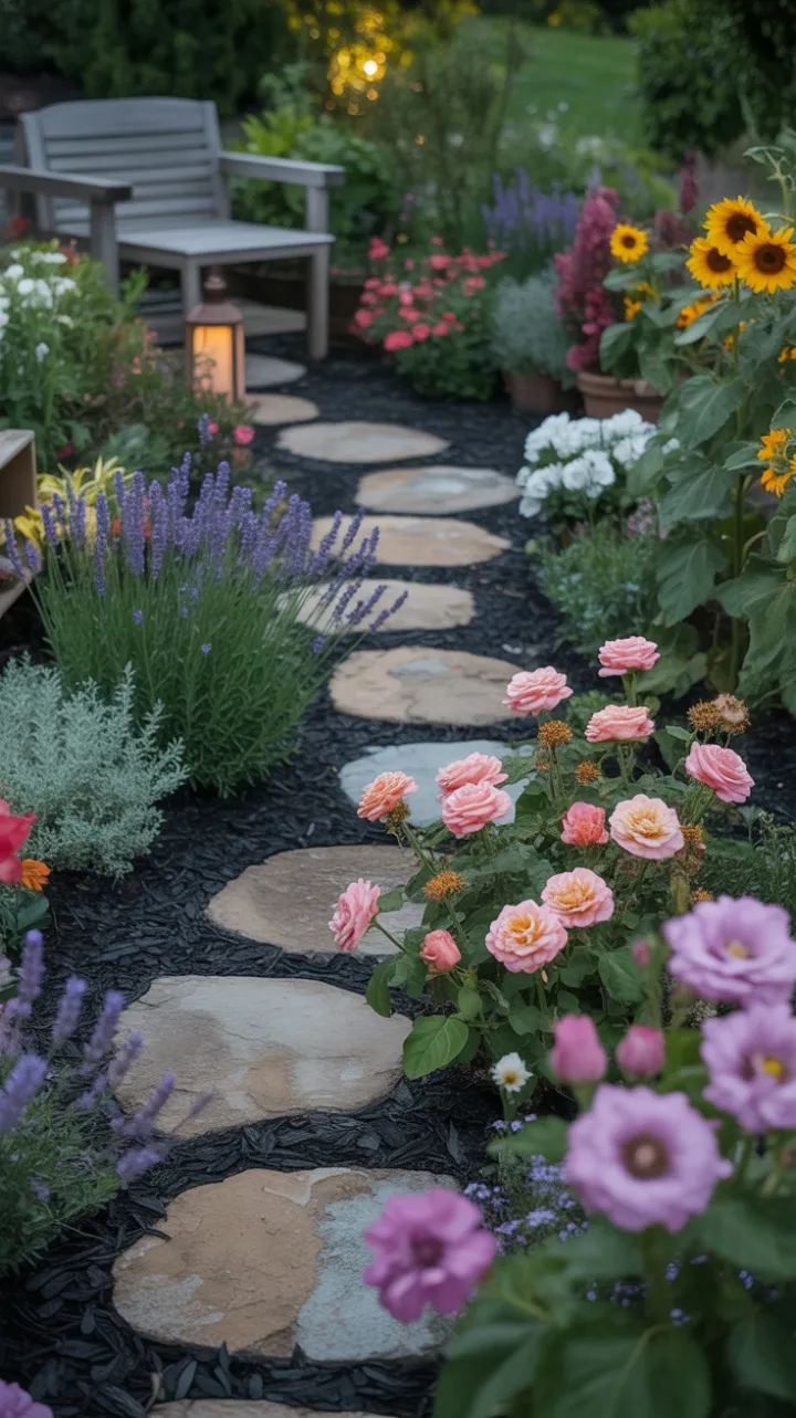 Late Afternoon Glow in a DIY Garden of Lavender, Roses and Sunflowers