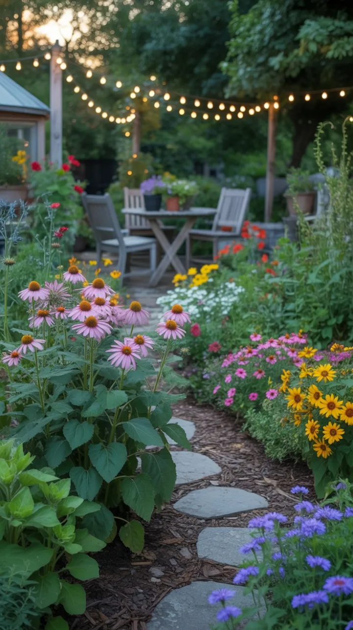 Sunlit Haven in a Flourishing Cottage Garden