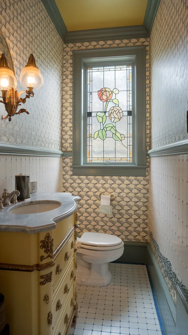 This small half bathroom proves that even a small powder room, including a downstairs toilet, can be a haven of vintage charm. Small powder bathroom ideas abound in this wc decoration masterpiece.