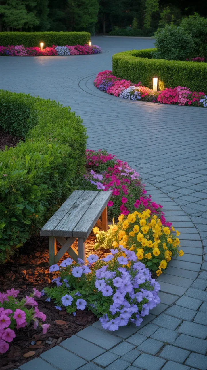 Twilight Serenity on a Winding Paver Driveway