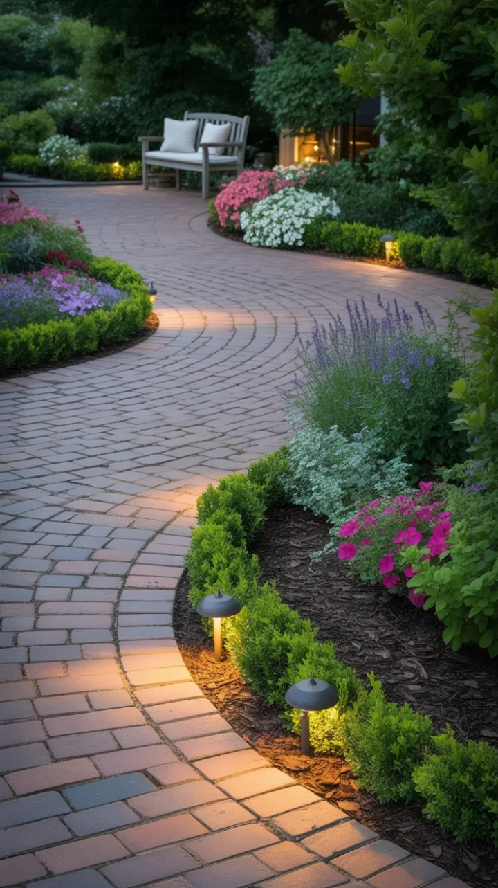 Twilight Driveway to a Charming Cottage Garden