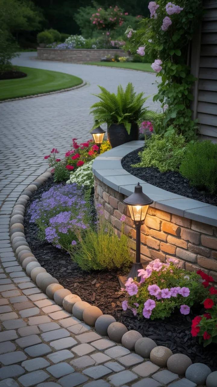 Lavender-Lined Cobblestone Driveway to a Storybook Cottage