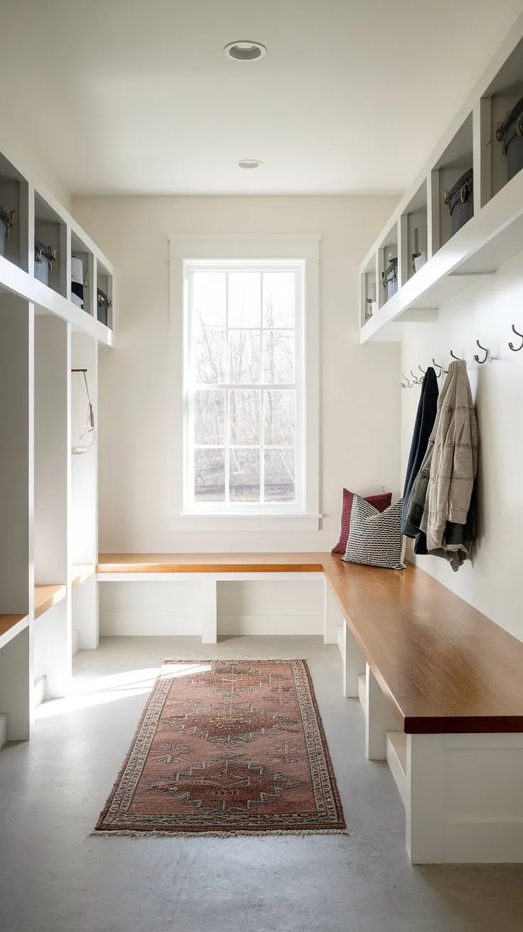 Step into effortless organization with this modern mudroom's drop zone entry. Mudroom ideas perfected.