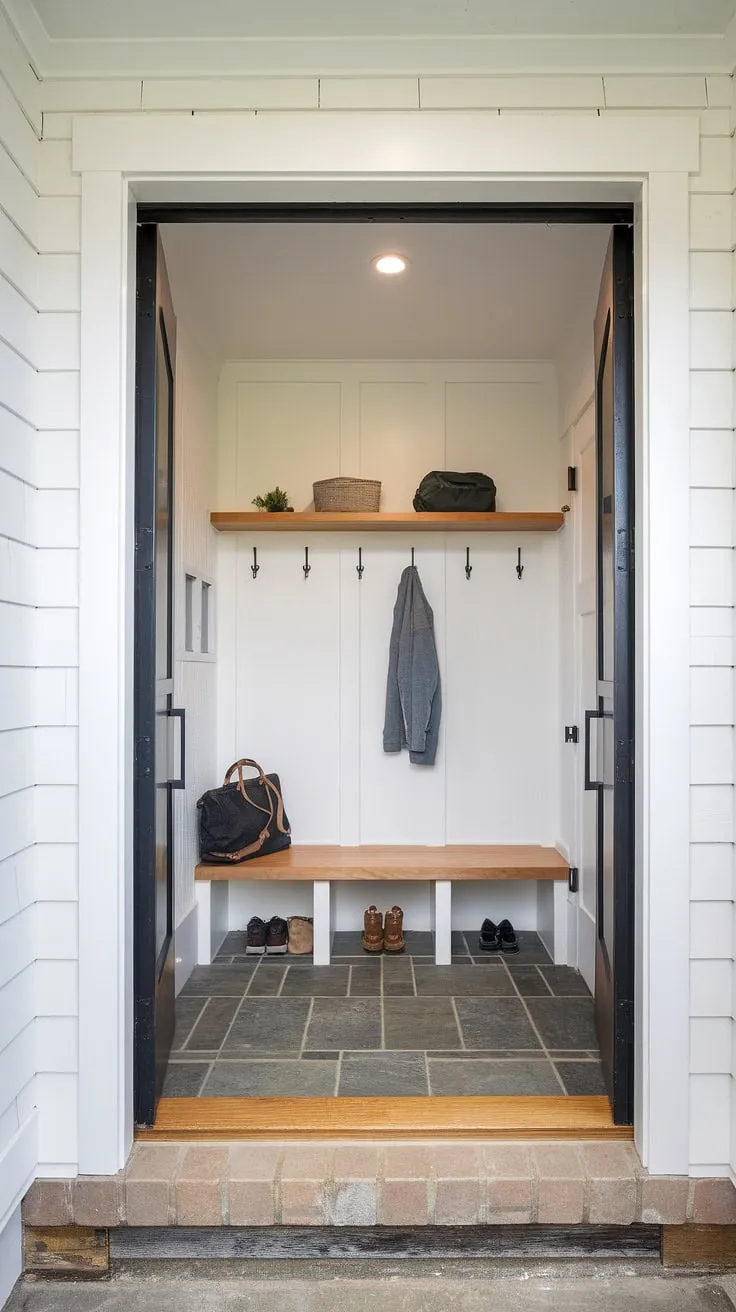 Step into effortless organization with this modern mudroom's designated drop zone entry. Mudroom ideas perfected.