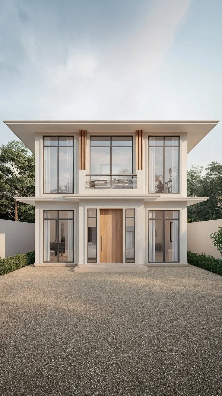 Modern minimalist duplex boasts clean lines, large windows, and a tranquil gravel courtyard