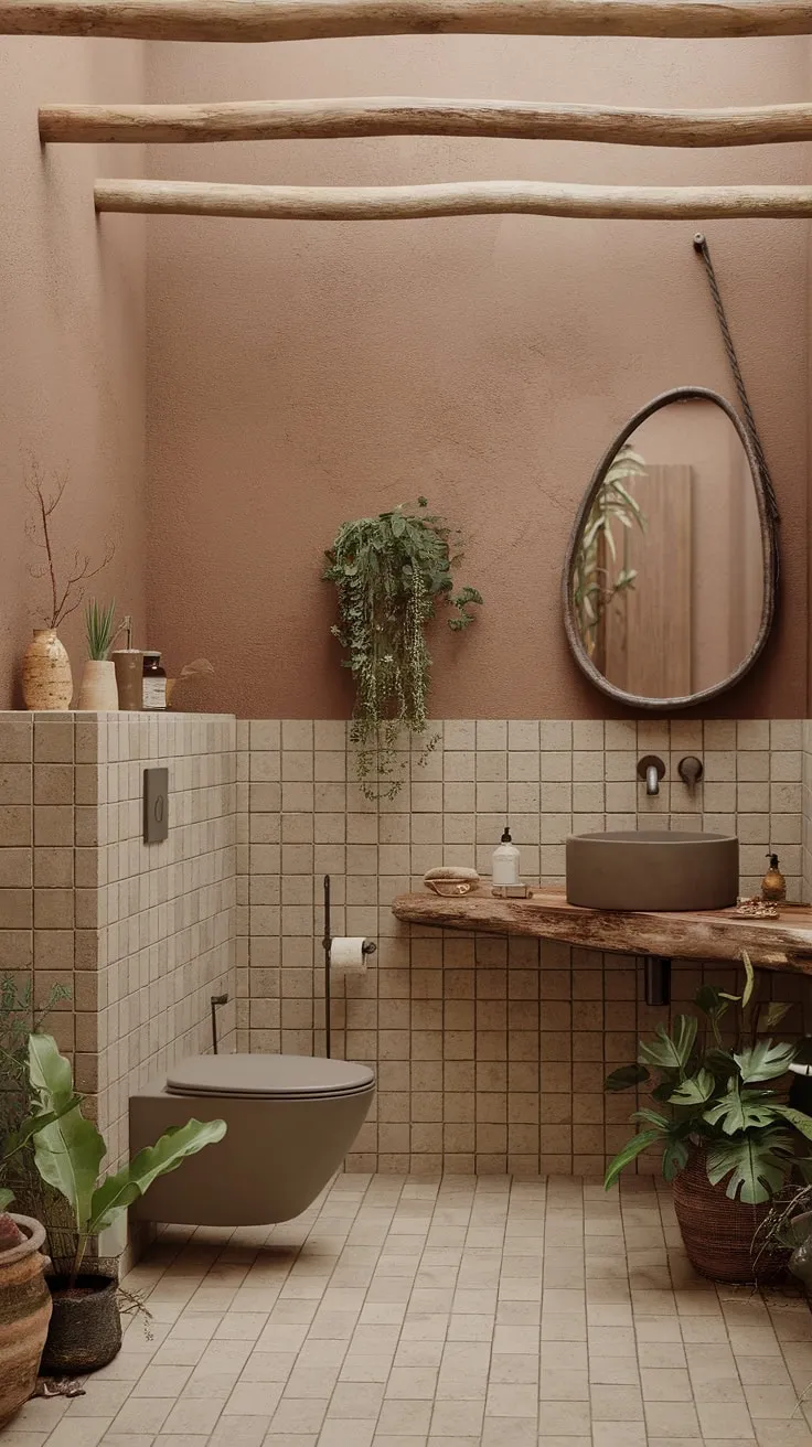 Transform your dream bathroom into an earthy oasis with rustic decor, natural elements, and a calming color palette.