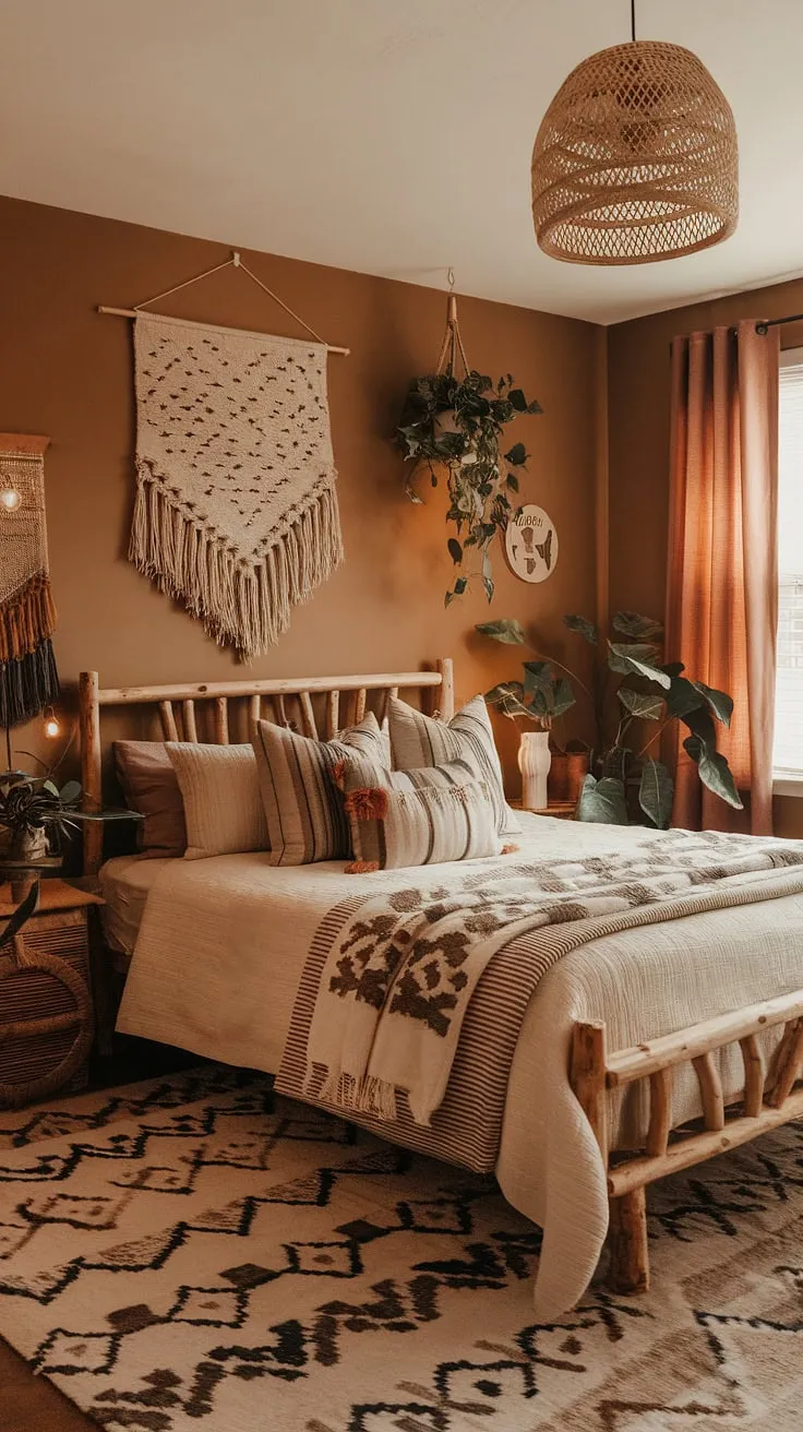 Transform your master bedroom with an earthy boho decor that features a cozy vibe, rustic elements, and natural touches for a refreshing remodel.