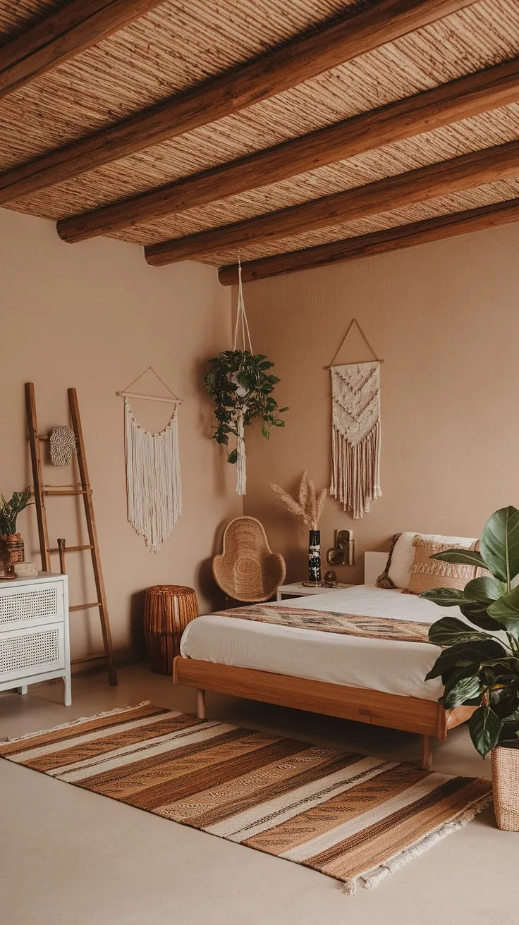 Transform your master bedroom design with this cozy, earthy bedroom decor that captures the essence of boho style for a refreshing bedroom remodel.