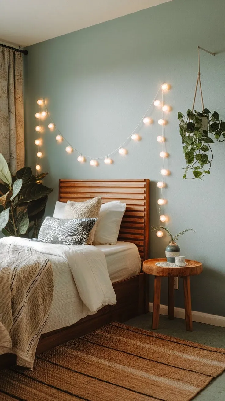 This serene dorm room, adorned with natural elements and greenery, serves as a tranquil sanctuary for relaxation and rejuvenation.