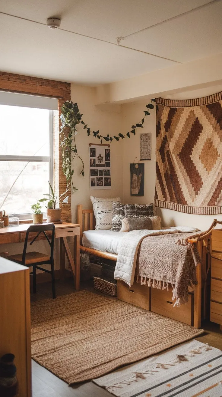 A serene sanctuary of natural textures and earthy tones, this cozy haven nurtures creativity and invites mindful moments.