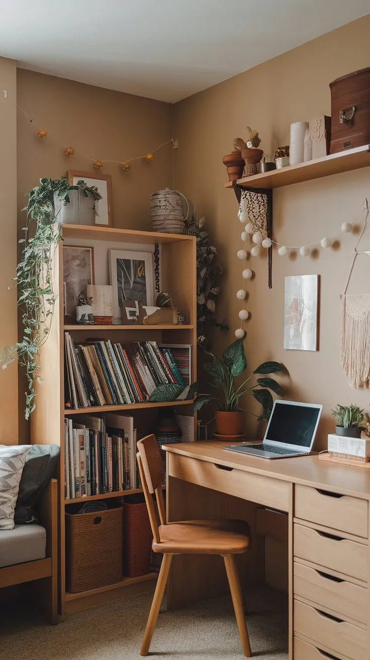 Redesign your bedroom with earthy tones and decor ideas that create inviting dorm room vibes and a tranquil atmosphere.