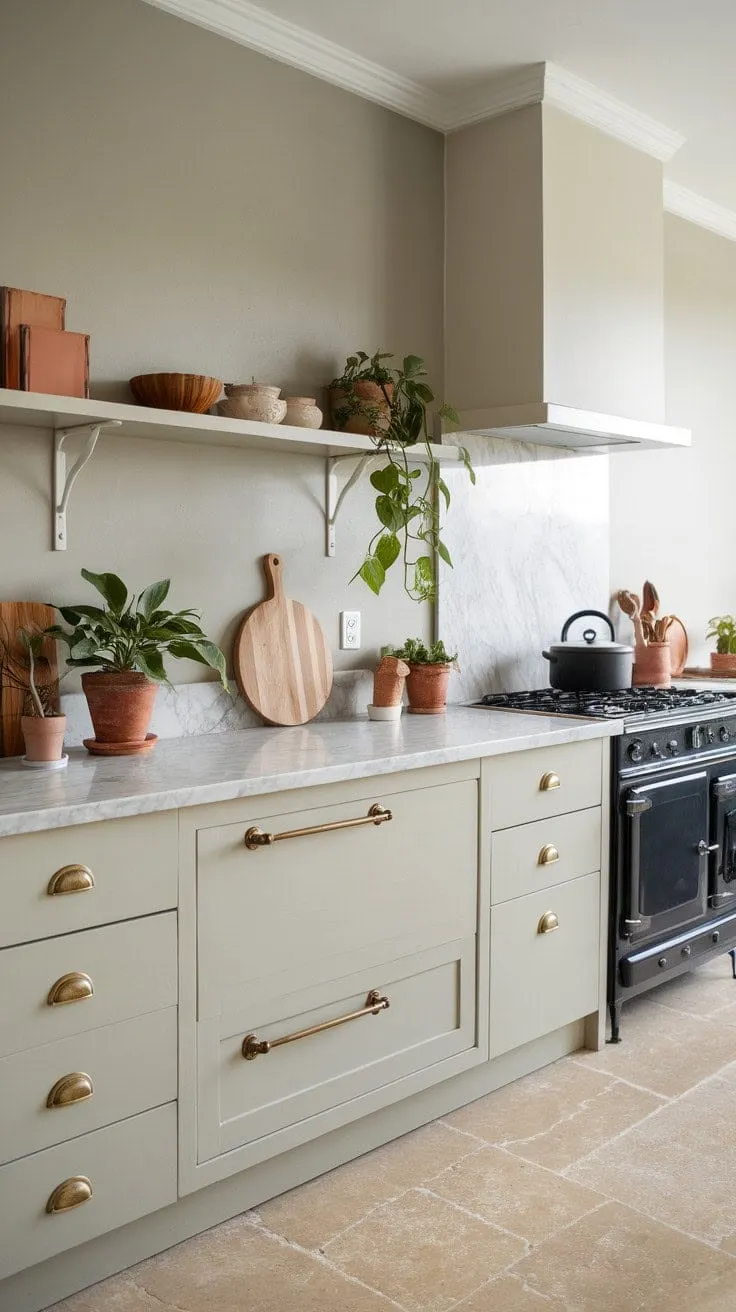 This kitchen harmoniously blends minimalist elegance with earthy warmth, inviting culinary creativity through its clean lines and rich natural accents.