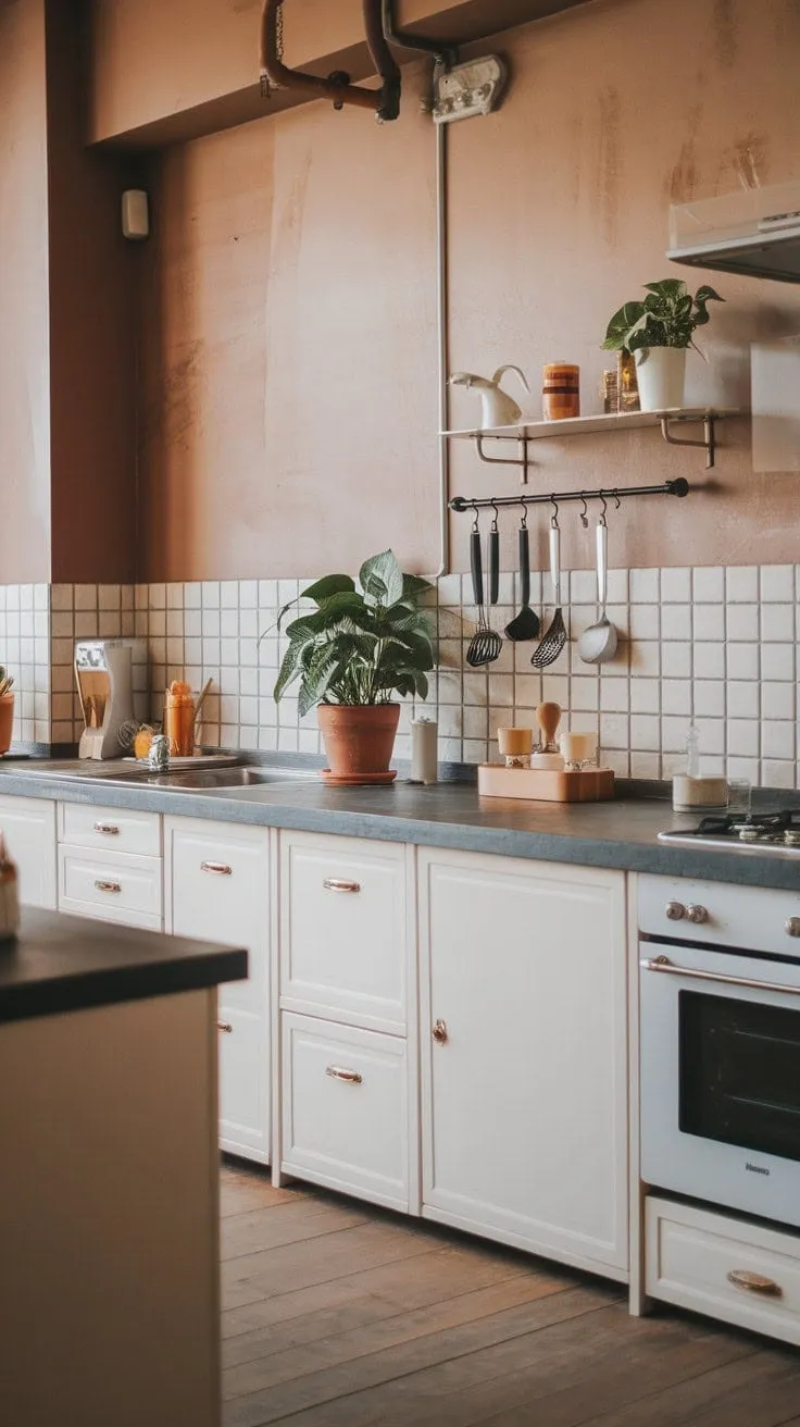 This modern kitchen blends neutral tones and clean lines with subtle textures, creating a serene backdrop for culinary creativity.