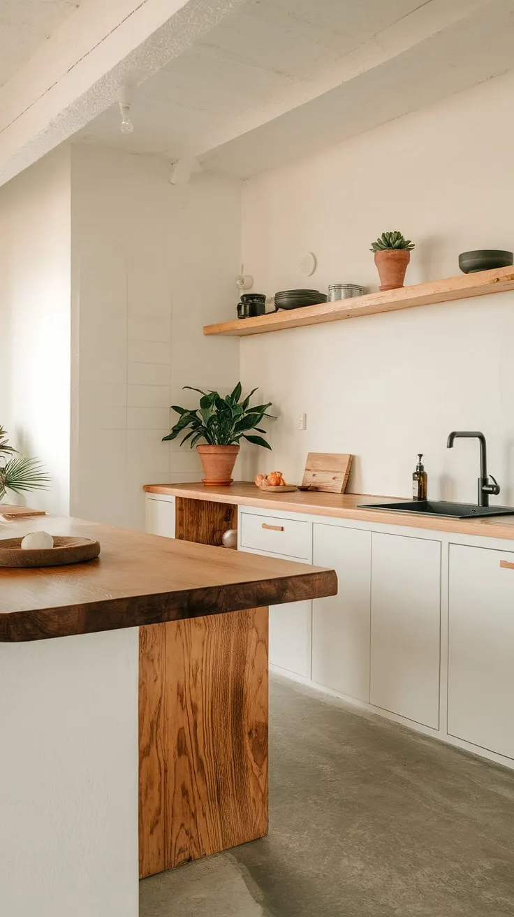 With its bright lighting and concrete floors, this minimalist kitchen blends earthy elements and modern aesthetics for a fresh take on kitchen inspiration.