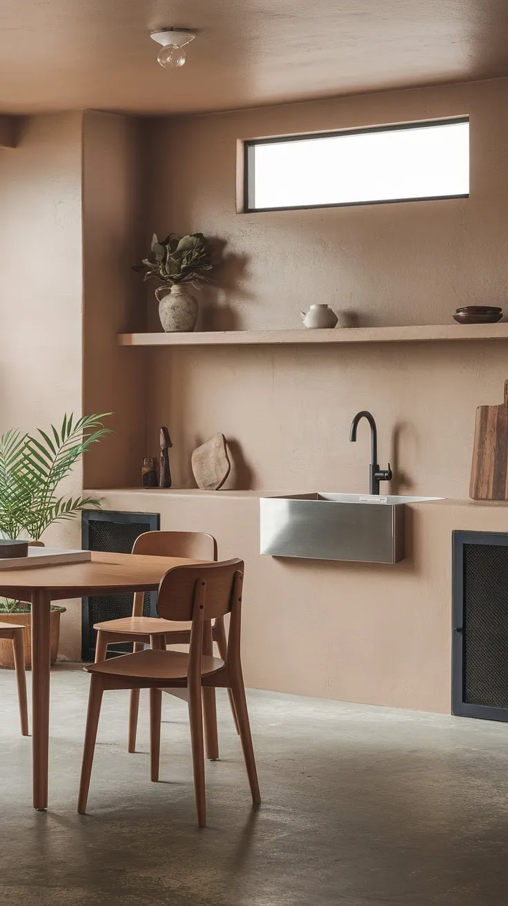 Featuring a harmonious blend of minimalist decor and natural light, this earthy kitchen serves as a perfect source of kitchen inspiration for modern spaces.