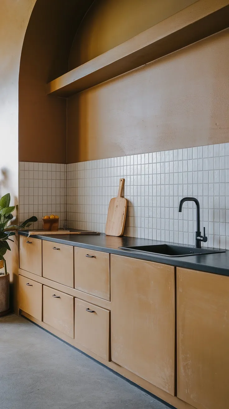 With its earthy palette and sleek lines, this modern minimalist kitchen exemplifies the latest kitchen design trends, blending functionality and style in a trendy minimalist kitchen.