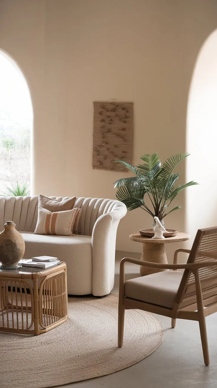 Transform your apartment vibes with this cozy living room design featuring earthy tones and cottagecore elements for dreamy apartment decor inspiration.