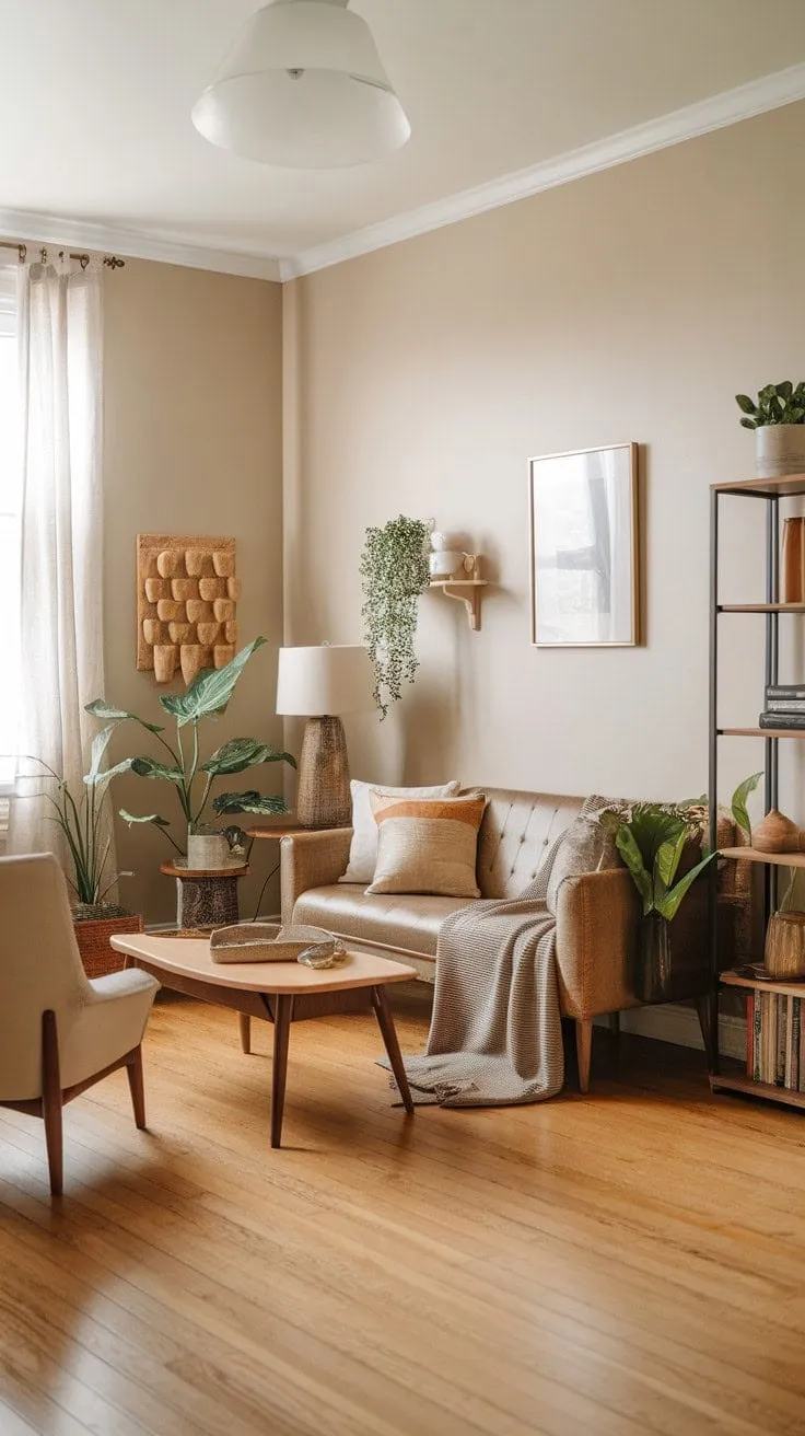 Bathed in sunlight, this minimalist living room exudes tranquility and simple elegance, making it the perfect sanctuary for relaxation and reconnection.