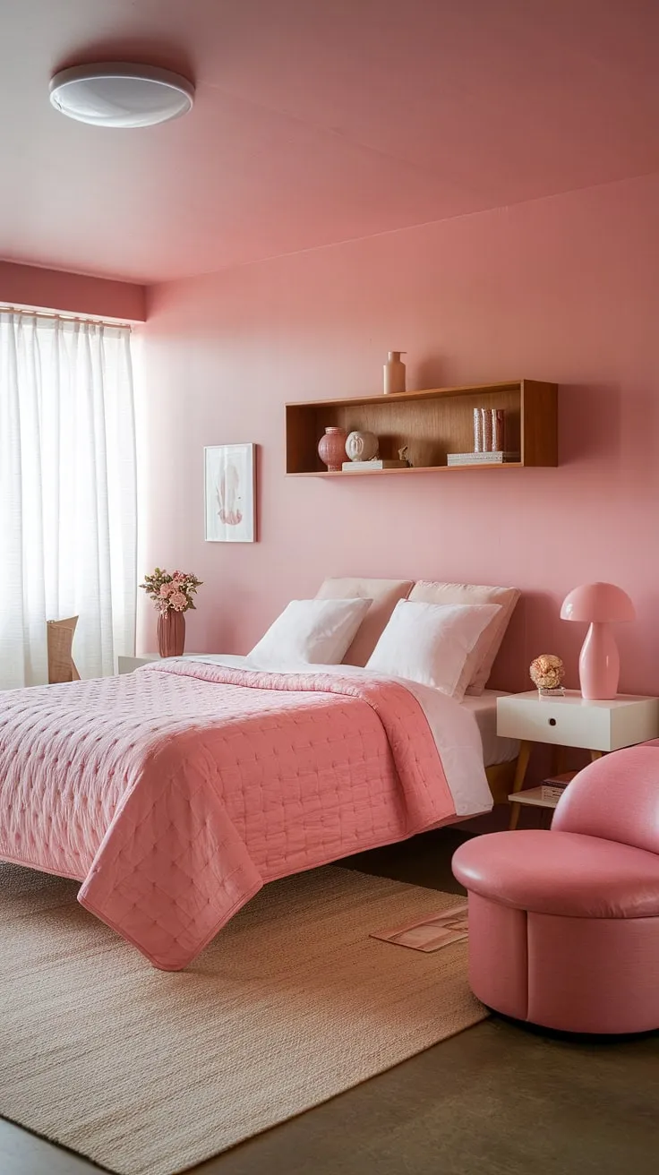A mid-century modern main bedroom that dreams are made of. This space seamlessly unites mid-century modern design with cottagecore aesthetics, creating a calming and sophisticated mid-century Scandinavian bedroom, ideal for guests or as a tranquil master suite.