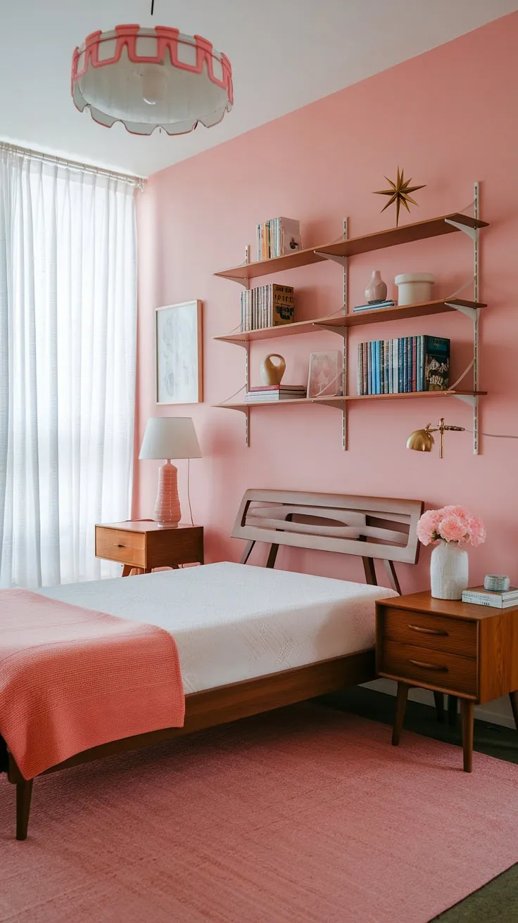 This mid-century modern main bedroom, a delightful mix of mid-century modern cottagecore and Scandinavian influences, offers a serene escape.  Imagine waking up in this peaceful mid-century modern guest room, or relaxing in your own stylish mid-century modern master bedroom.