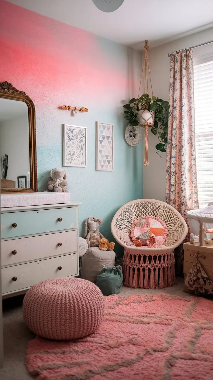 Dive into a world of vibrant baby rooms, showcasing a colorful nursery aesthetic unlike any other. This boho nursery, brimming with eclectic nursery decor and maximalist nursery theme, offers a unique take on whimsical baby nursery design, blending geometric and floral patterns with a touch of vintage charm.