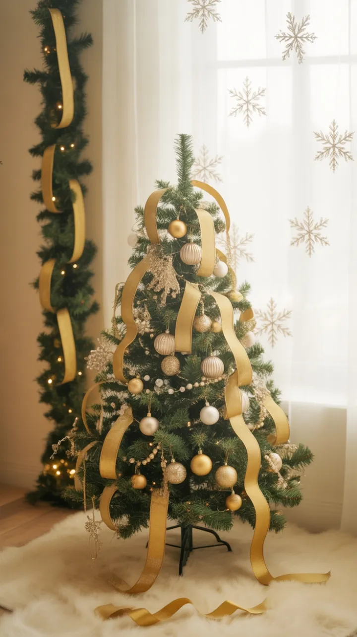 Elegant Gold and Crystal Christmas Corner Bathed in Warm Winter Light
