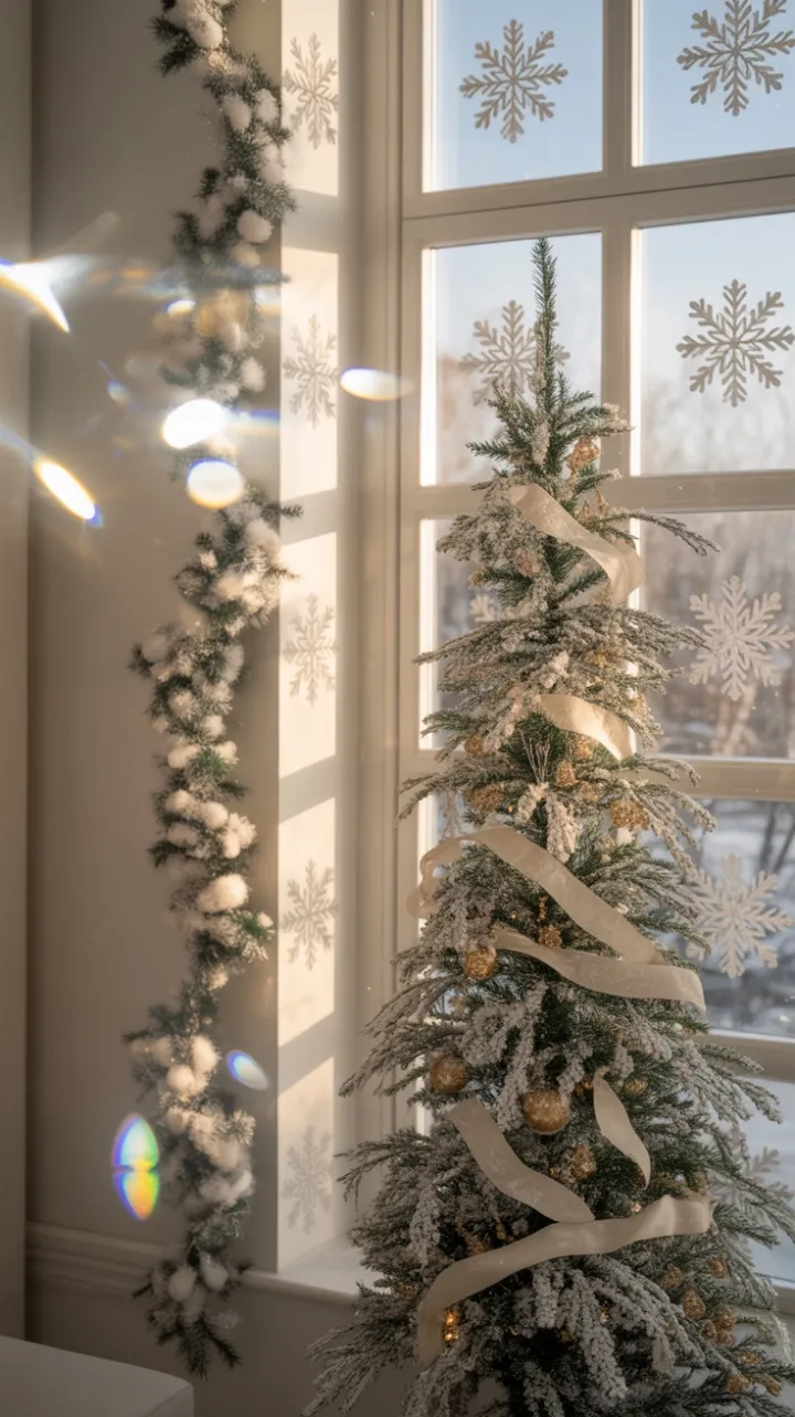 Windowside Winter Elegance in Gold and Snow