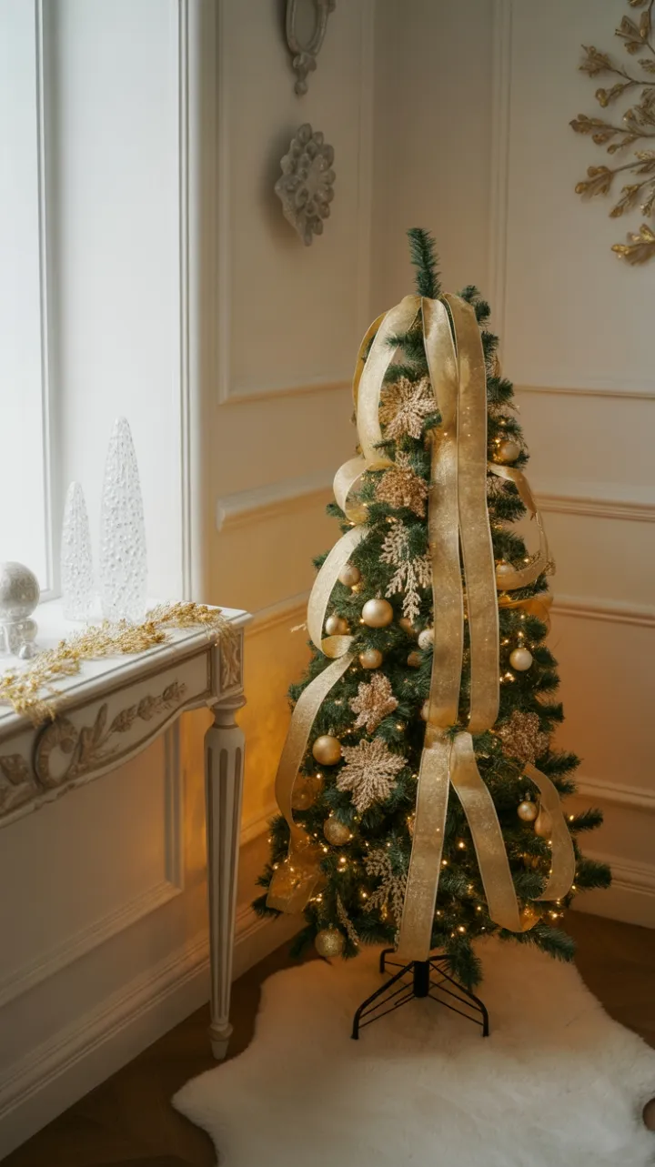 Classic Christmas Corner Dressed in Gold and Warm Light