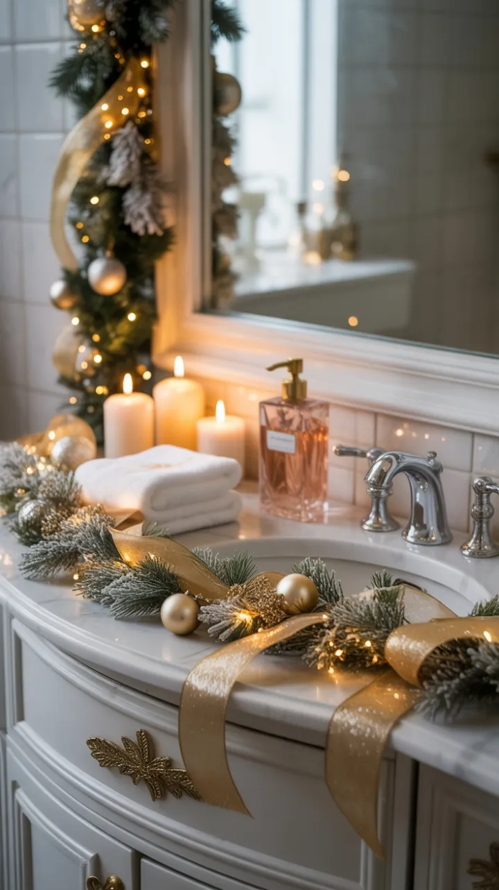 Frosted Gold Holiday Elegance on a Marble Vanity