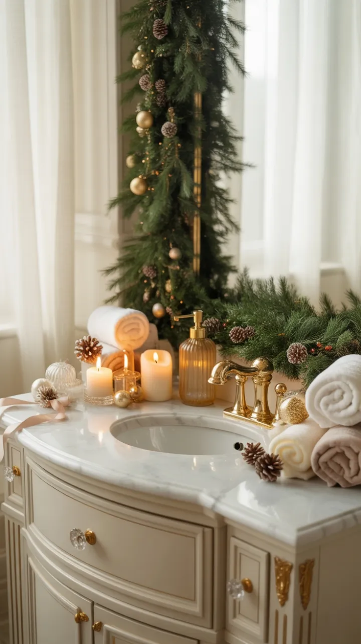 Gilded Christmas Serenity on a Marble Vanity