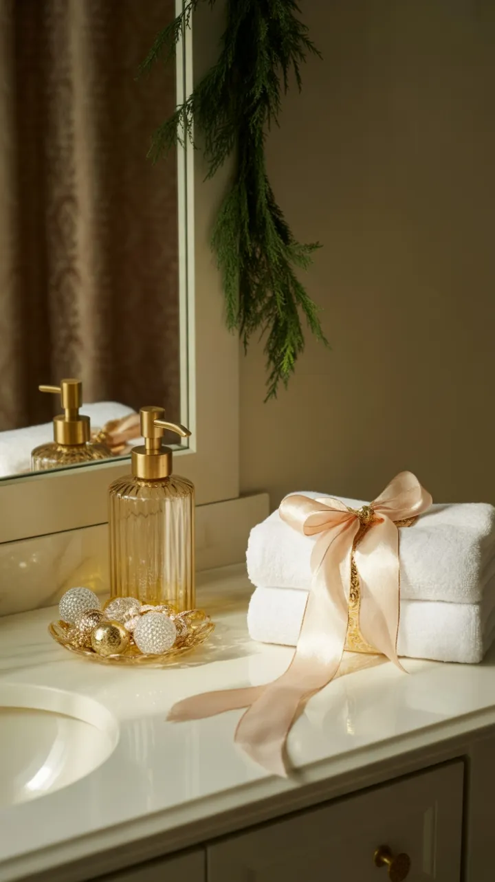 Golden Glow – Festive Marble Vanity with Crystal Accents