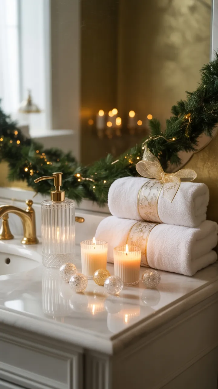 Gilded Holiday Bath of Marble, Evergreen and Candlelight
