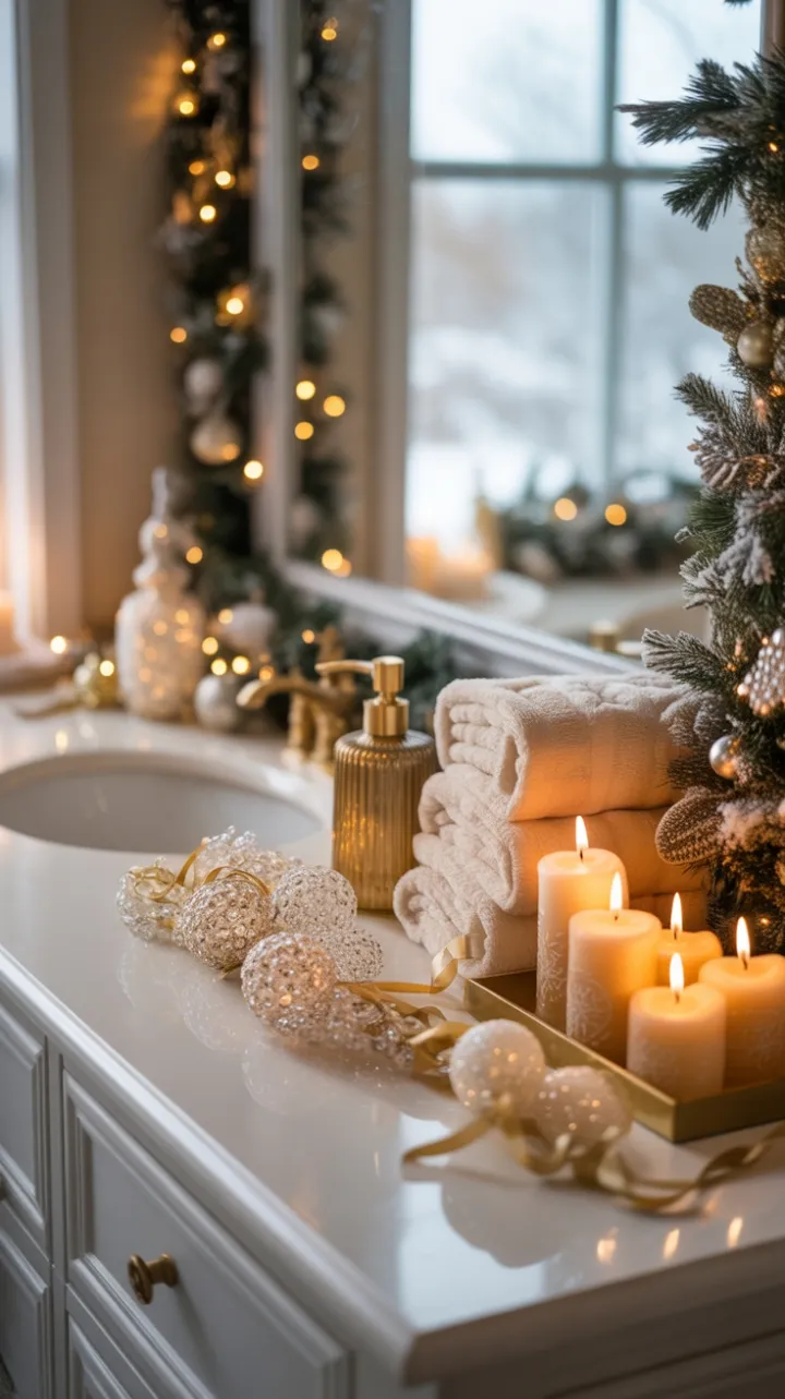 Crystal-Kissed Christmas Vanity Bathed in Warm Light
