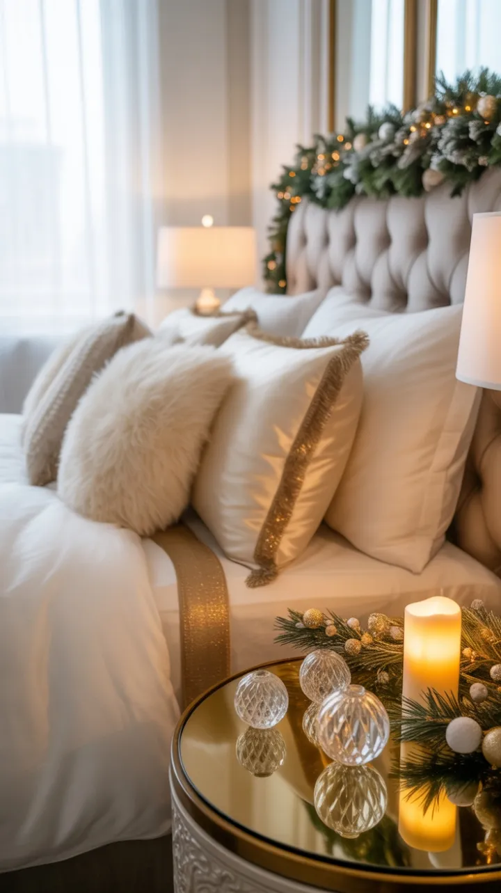 A Golden Christmas Retreat in a Luxurious White Bedroom