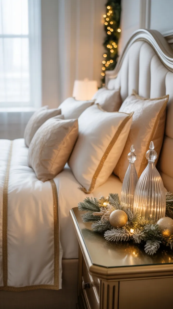 Gilded Winter Haven – Luxe White and Gold Christmas Bedroom