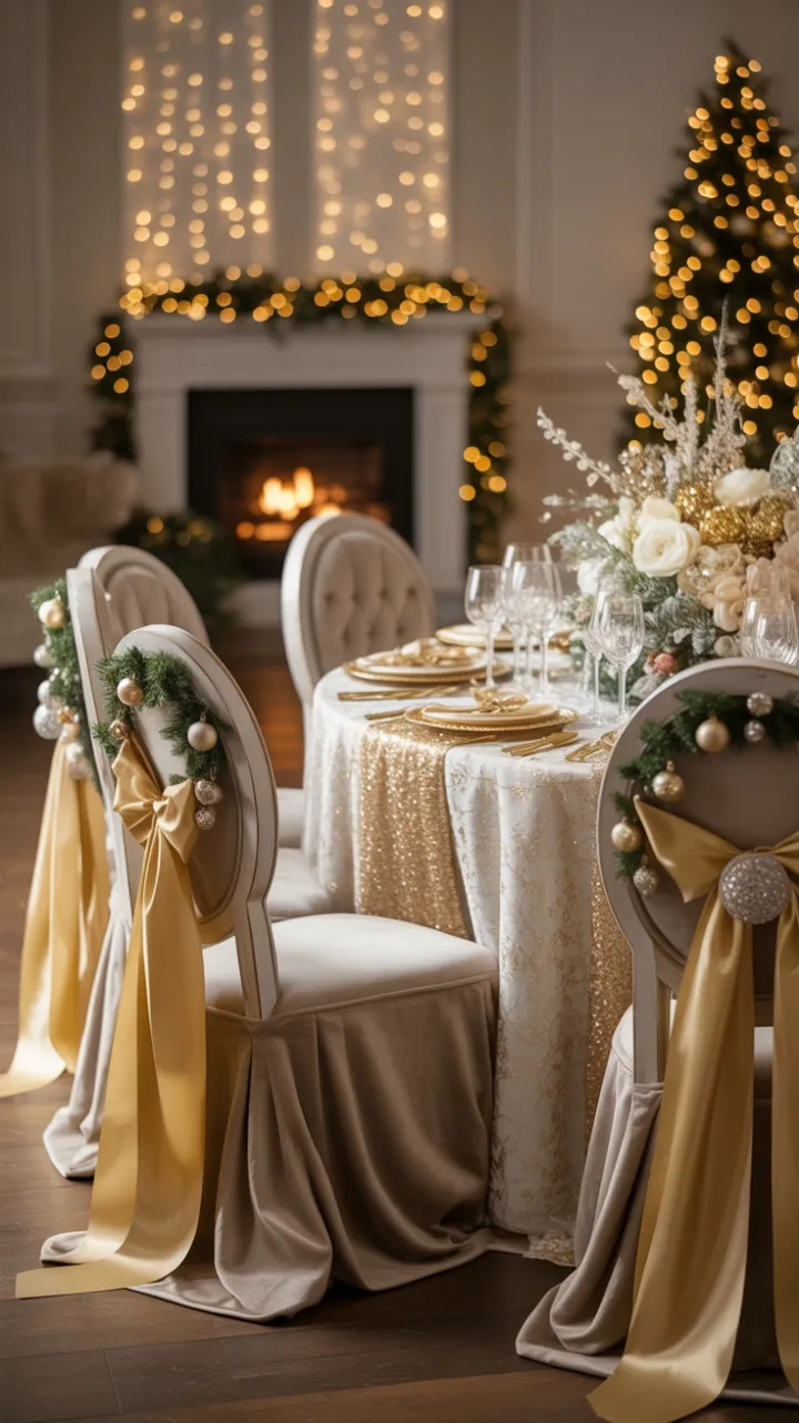 Gilded Christmas Table Bathed in Fairy Light and Fireside Warmth