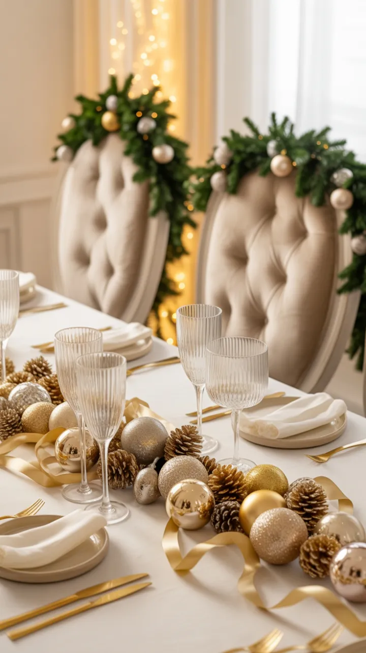 Gilded Christmas Table Bathed in Warm Light