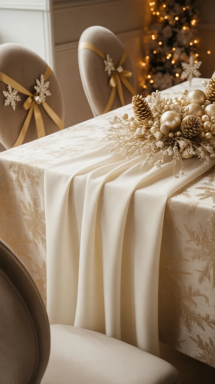 Gilded Holiday Tablescape with Crystal Centerpiece and Velvet Chairs