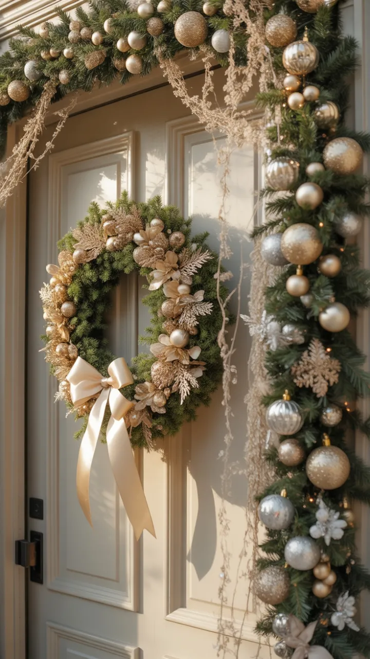 Gilded Holiday Welcome Draped in Satin and Sparkle
