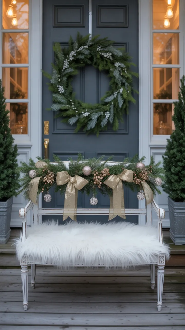 Golden-Glowing Christmas Porch Draped in Crystals and Evergreens
