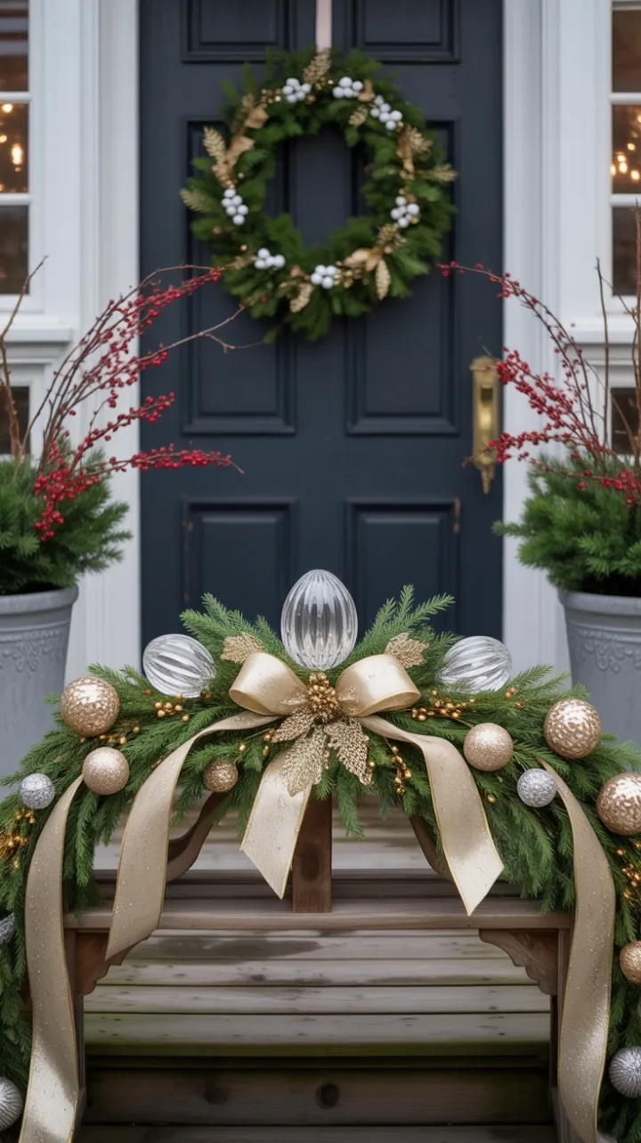 Crystal-Kissed Christmas Bench Dressed in Gold and Winterberry Glow
