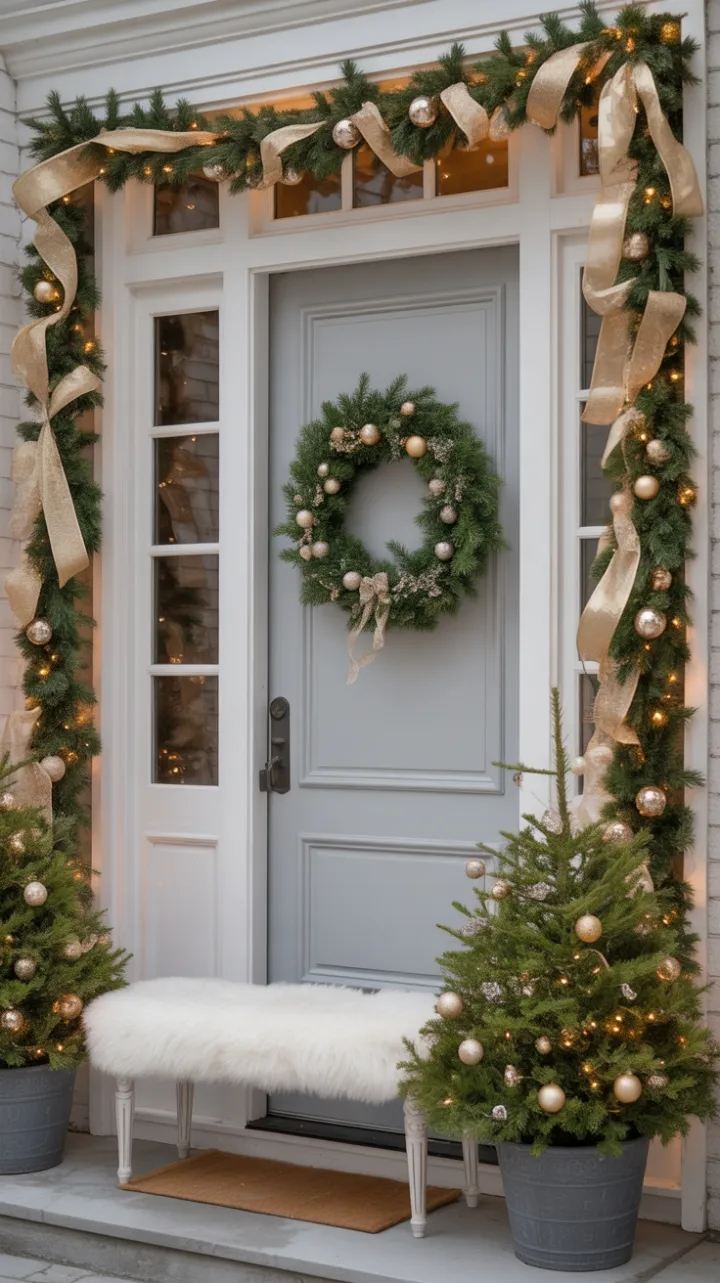 White and Gold Holiday Porch Welcome