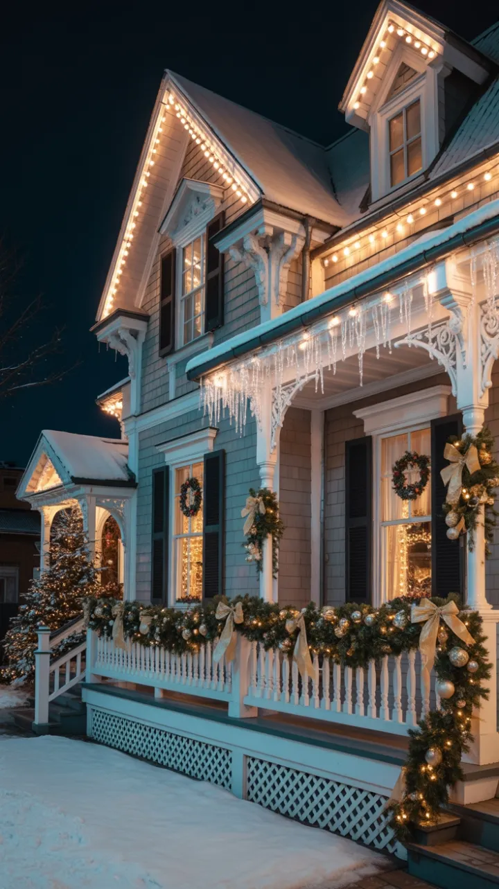 Victorian Home Bathed in White and Gold Christmas Splendor