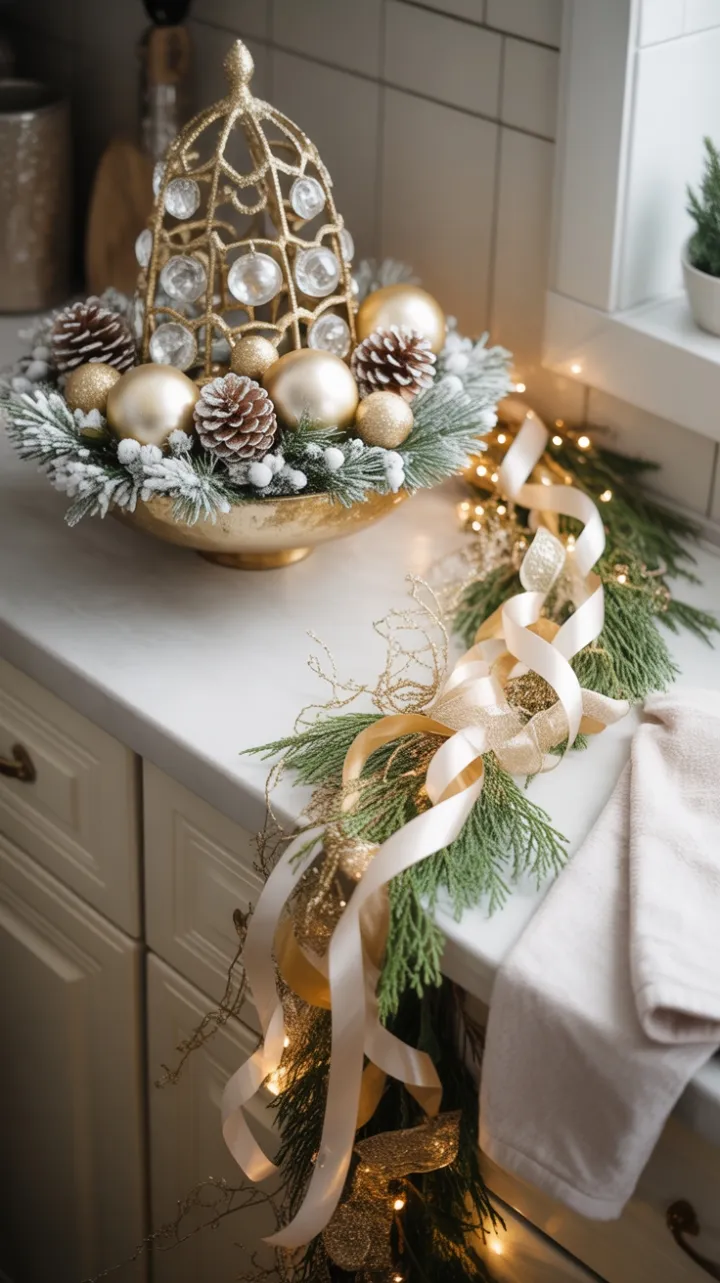 Crystal and Gold Christmas Countertop Elegance
